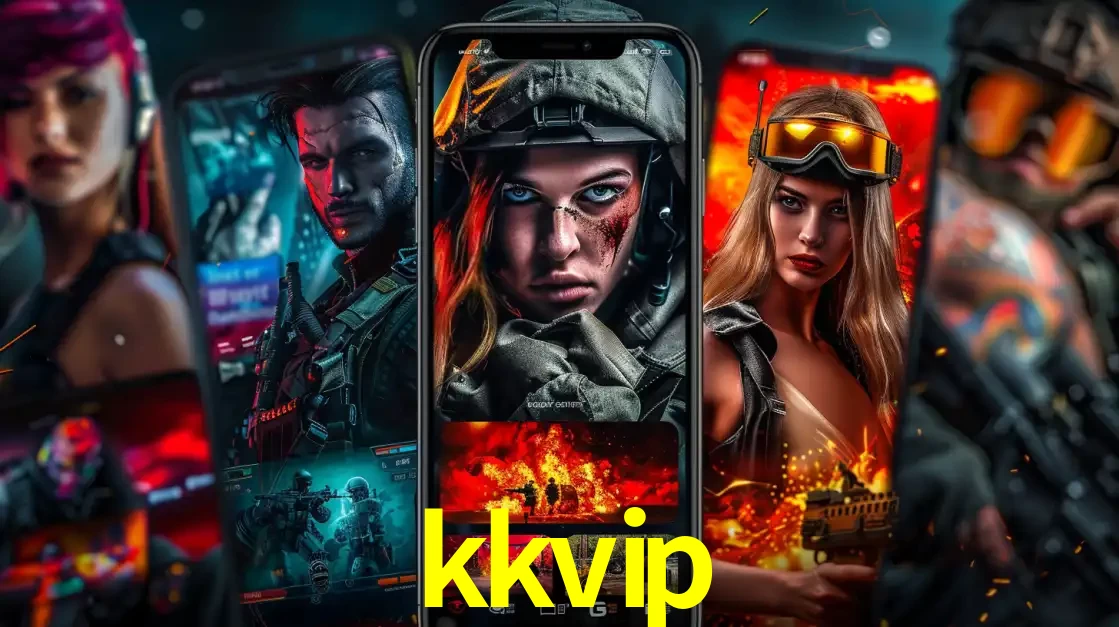 Montagem de telas de celular mostrando diversos personagens, masculinos e femininos, de um jogo de tiro, ilustrando a diversidade de equipes de e-sports para apostar no kkvip.