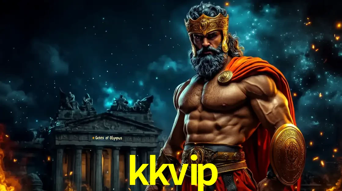 O poderoso Zeus do jogo de slot Gates of Olympus em frente ao seu templo, pronto para lançar multiplicadores divinos e prêmios épicos no cassino online kkvip.
